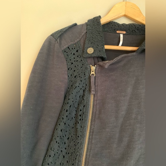 Free people black knit and lace jacket coat boho bohemian festival - Picture 2 of 7